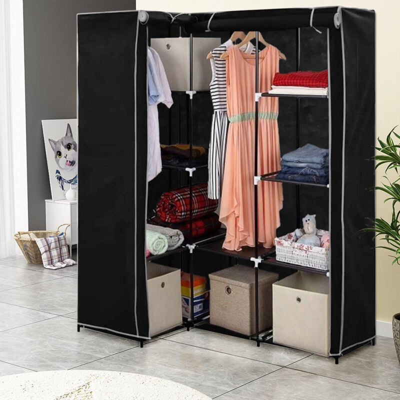 Kleiderschrank Eckschrank begehbarer Kleiderschrank XXL Stoff Schwarzer