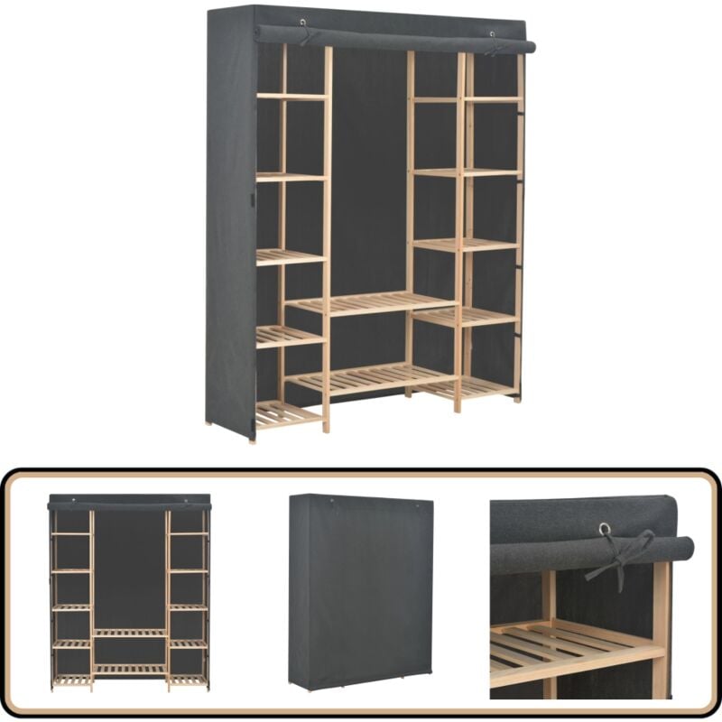 Kleiderschrank Grau 135 x 40 x 170 cm Stoff - Kleiderschrank - Grau - Stoffschrank - Garderobenraum - Einbauschrank