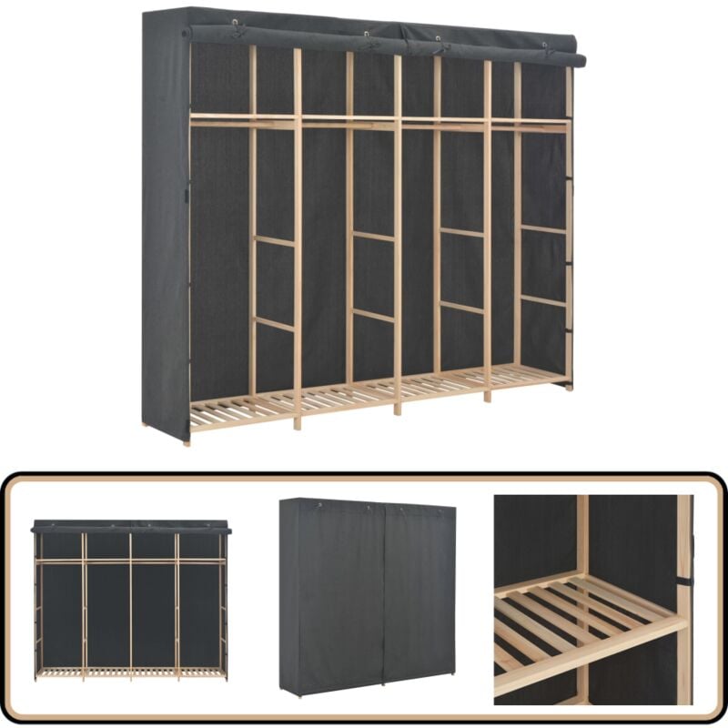 Kleiderschrank Grau 200 x 40 x 170 cm Stoff - Kleiderschrank - Grau - Stoff Kleiderschrank - Wandhängend - Garderobenorganisation