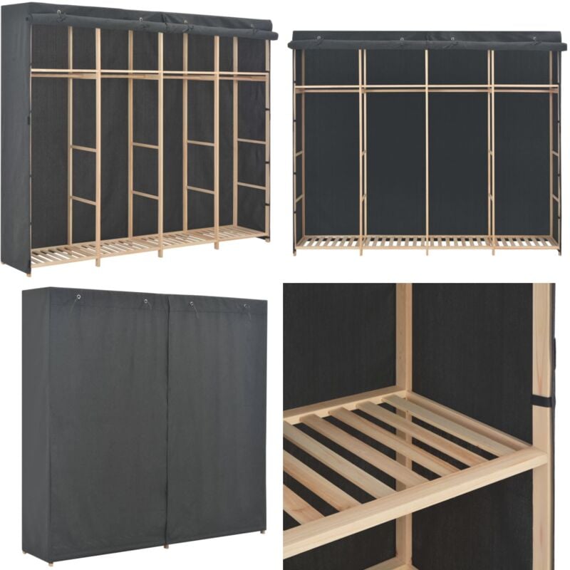 Kleiderschrank Grau 200 x 40 x 170 cm Stoff - Kleiderschrank - Grau - Stoff Kleiderschrank - Wandhängend - Garderobenorganisation - Home & Living