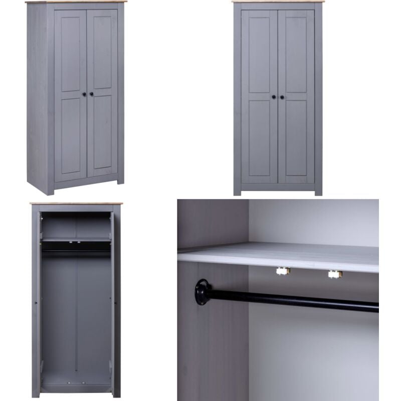 Kleiderschrank Grau 80x50x171,5 cm Kiefernholz Panama - Schlafzimmermöbel - Kleiderschrank - Garderobe - Kommode - Holzschrank - Home & Living