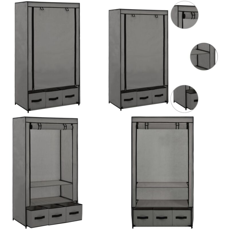 Vidaxl - Kleiderschrank Grau 87 x 49 x 159 cm Stoff - Schlafzimmermöbel - Kleiderschrank - Vliesschrank - Stauraum - Transportfähig - Home & Living