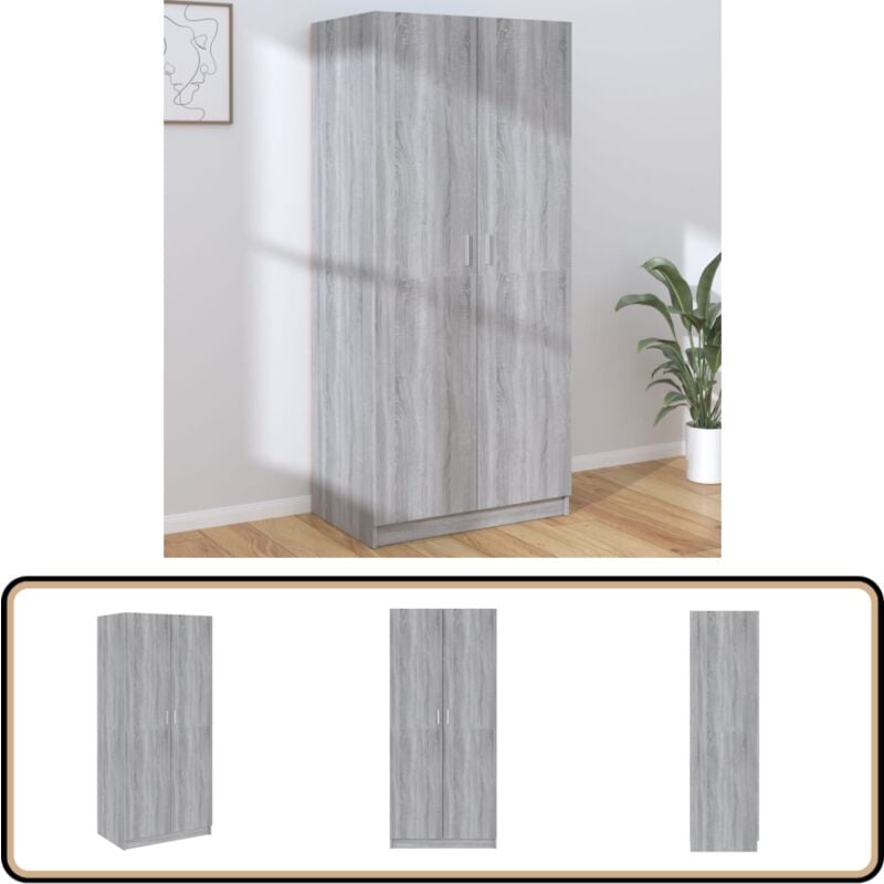Kleiderschrank Grau Sonoma 80x52x180 cm Holzwerkstoff - Holzschrank - Kleiderschrank - Garderobe - Grau - Sonoma