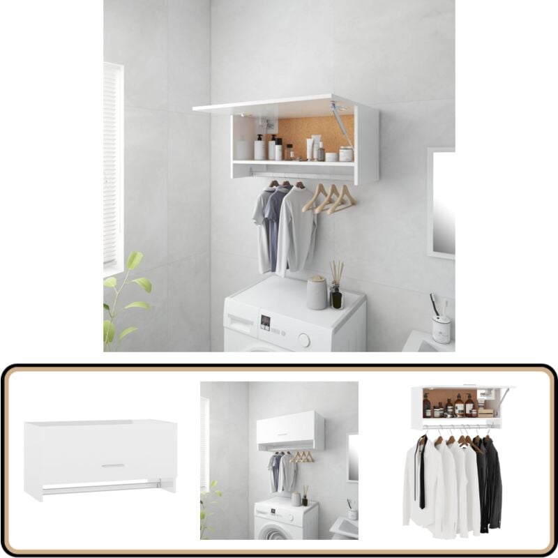 Kleiderschrank Hochglanz-Weiß 70x32,5x35 cm Holzwerkstoff - Kleiderschrank - Weißer Kleiderschrank - Wandhängender Schrank - Stauraumlösungen