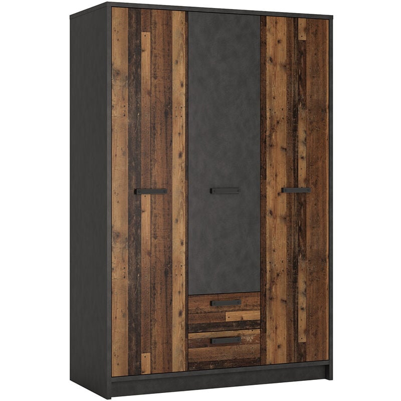 Kleiderschrank Jugendzimmer 3-türig NELSON-129 in grau mit Holz Nb., b/h/t ca. 128/196/60 cm