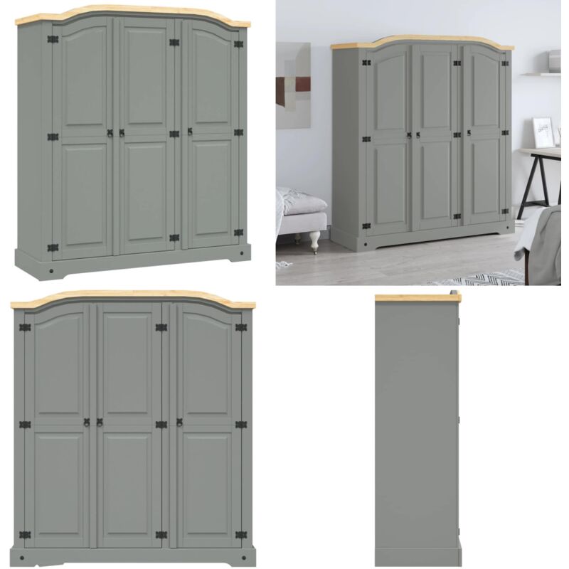 Kleiderschrank Mexiko-Stil Kiefernholz 3 Türen Grau - Mexikanischer Stil - Kleiderschrank - Kiefernholz - Holzschrank - Dielenmöbel - Home & Living
