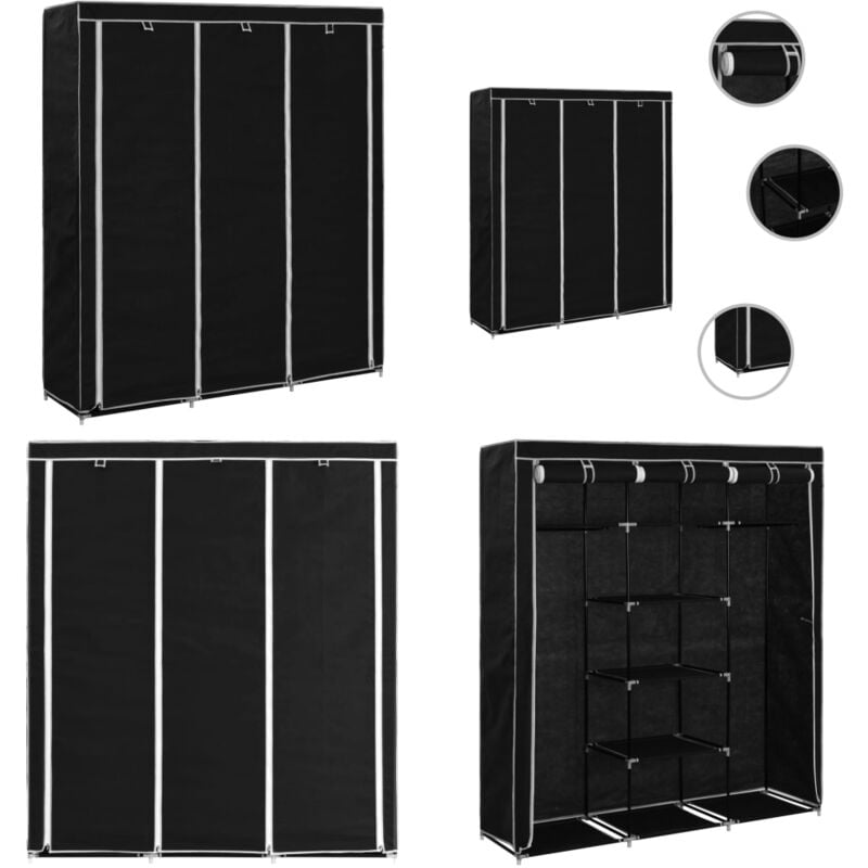 Vidaxl - Kleiderschrank mit Fächern Stangen Schwarz 150x45x175cm Stoff - Schlafzimmermöbel - Kleiderschrank - Stauraum - Aufbewahrung - Textilschrank
