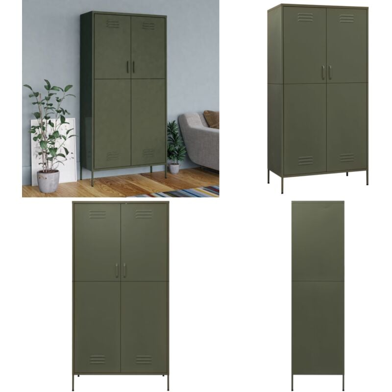 Kleiderschrank Olivgrün 90x50x180 cm Stahl - Schlafzimmermöbel - Kleiderschrank - Garderobe - Stahlschrank - Olivgrüner Schrank - Home & Living