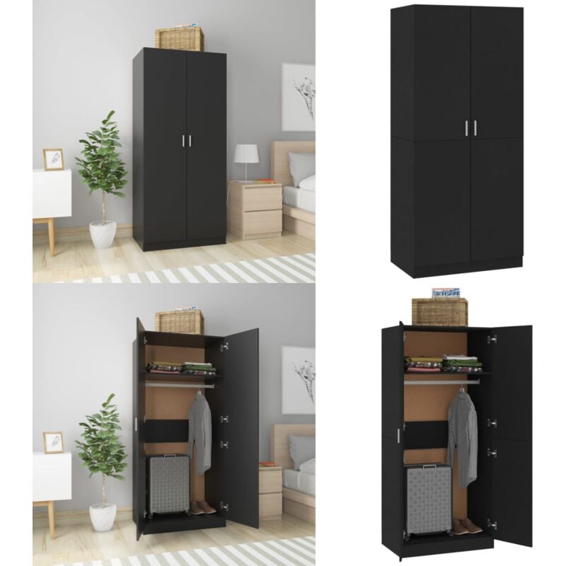 Kleiderschrank Schwarz 80x52x180 cm Holzwerkstoff - Schlafzimmermöbel - Kleiderschrank - Garderobe - Holzschrank - Schwarzer Kleiderschrank - Home &