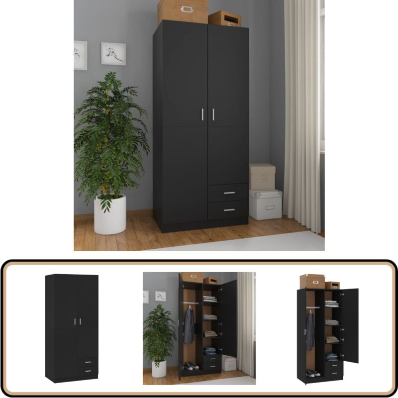 Kleiderschrank Schwarz 80x52x180 cm Holzwerkstoff - Schlafzimmermöbel - Kleiderschrank - Garderobe - Holzschrank - Schwarzer Kleiderschrank