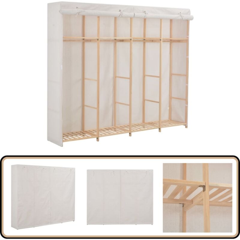 Kleiderschrank Weiß 200 x 40 x 170 cm Stoff - Kleiderschrank - Weißer Kleiderschrank - Garderobe - Textilschrank - Tannenschrank