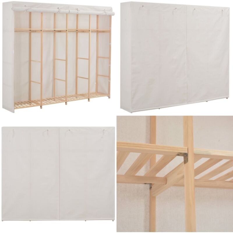 Kleiderschrank Weiß 200 x 40 x 170 cm Stoff - Kleiderschrank - Weißer Kleiderschrank - Garderobe - Textilschrank - Tannenschrank - Home & Living