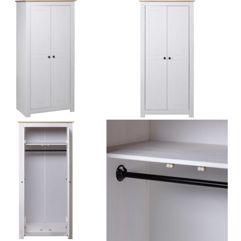 Kleiderschrank Weiß 80×50×171,5 cm Kiefer Massiv Panama Serie - Kleiderschrank - Weißer Kleiderschrank - Kiefernholzschrank - Garderobe - Kommode