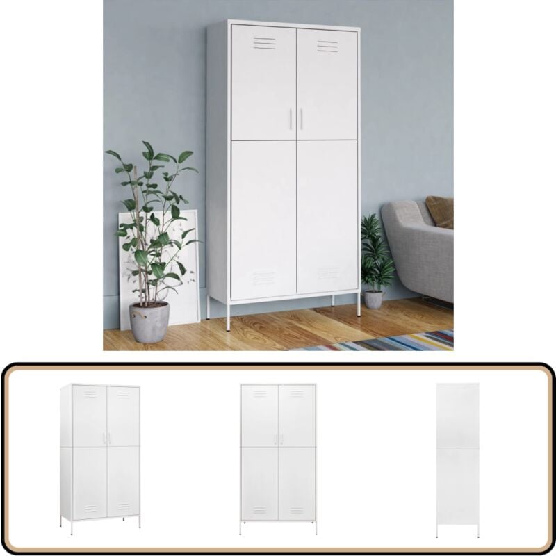 Kleiderschrank Weiß 90x50x180 cm Stahl - Schreibtisch - Garderobe - Kleiderschrank - Weißer Schrank - Metallschrank