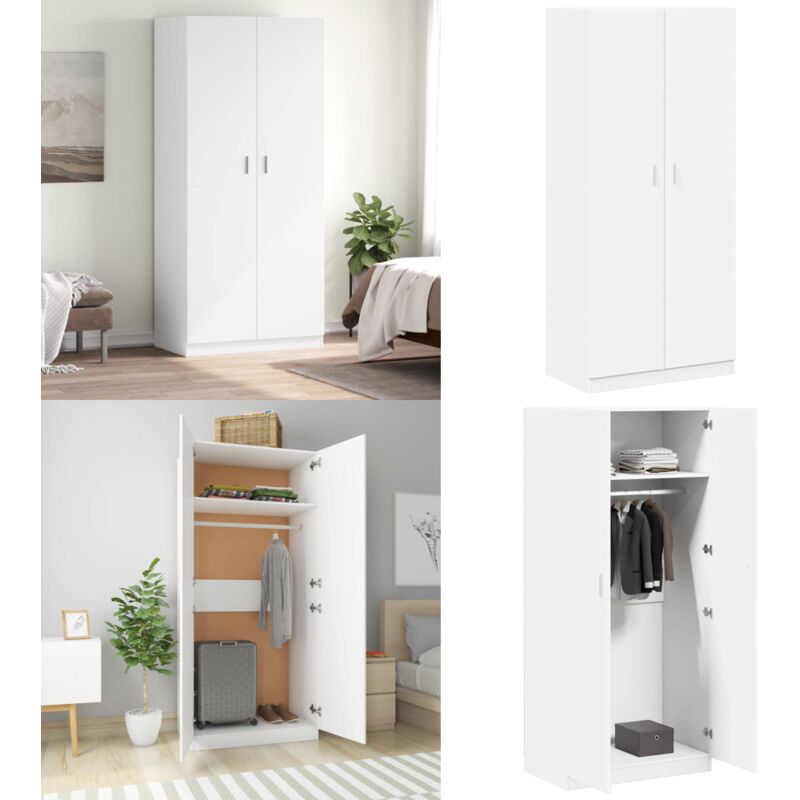 Kleiderschrank Weiß 90x52x200 cm Holzwerkstoff - Schrank - Kleiderschrank - Weißer Schrank - Holzklaedschrank - Garderobe - Home & Living