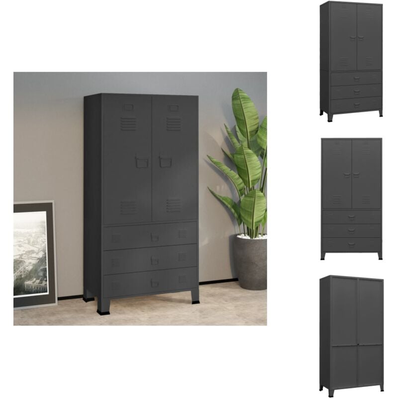 Industrial Kleiderschrank Anthrazit 90x50x180 cm Metall - Industrieller Kleiderschrank - Metallschrank - Garderobe - Ankleidezimmer - Anthrazit