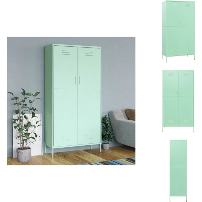 Kleiderschrank Minzgrün 90x50x180 cm Stahl - Schlafzimmermöbel - Kleiderschrank - Garderobe - Minzgrün - Stahlschrank