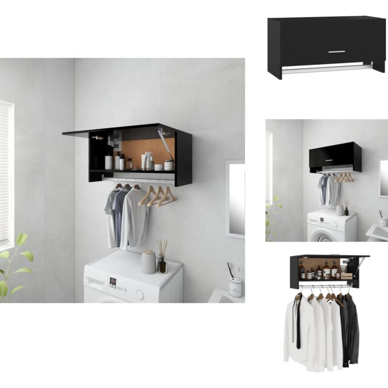 Kleiderschrank Schwarz 70x32,5x35 cm Holzwerkstoff - Schwarzer Kleiderschrank - Schwebender Kleiderschrank - Kleiner Kleiderschrank - Garderobenhaken