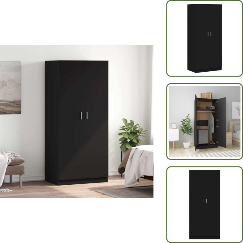 Kleiderschrank Schwarz 80x52x180 cm Holzwerkstoff - Schlafzimmermöbel - Kleiderschrank - Garderobe - Holzschrank - Schwarzer Kleiderschrank