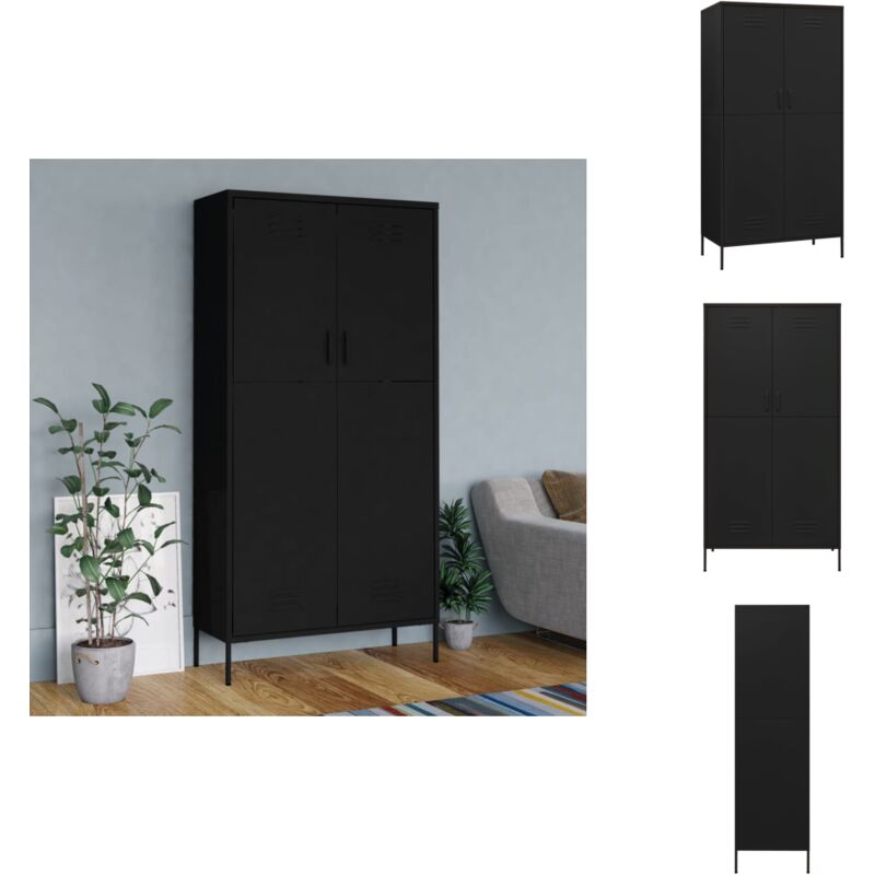 Kleiderschrank Schwarz 90x50x180 cm Stahl - Schlafzimmermöbel - Kleiderschrank - Garderobe - Stahlschrank - Schwarzer Schrank