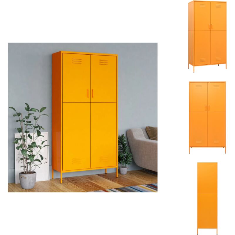 Kleiderschrank Senfgelb 90x50x180 cm Stahl - Schlafzimmermöbel - Kleiderschrank - Garderobe - Senfgelb - Stahlschrank