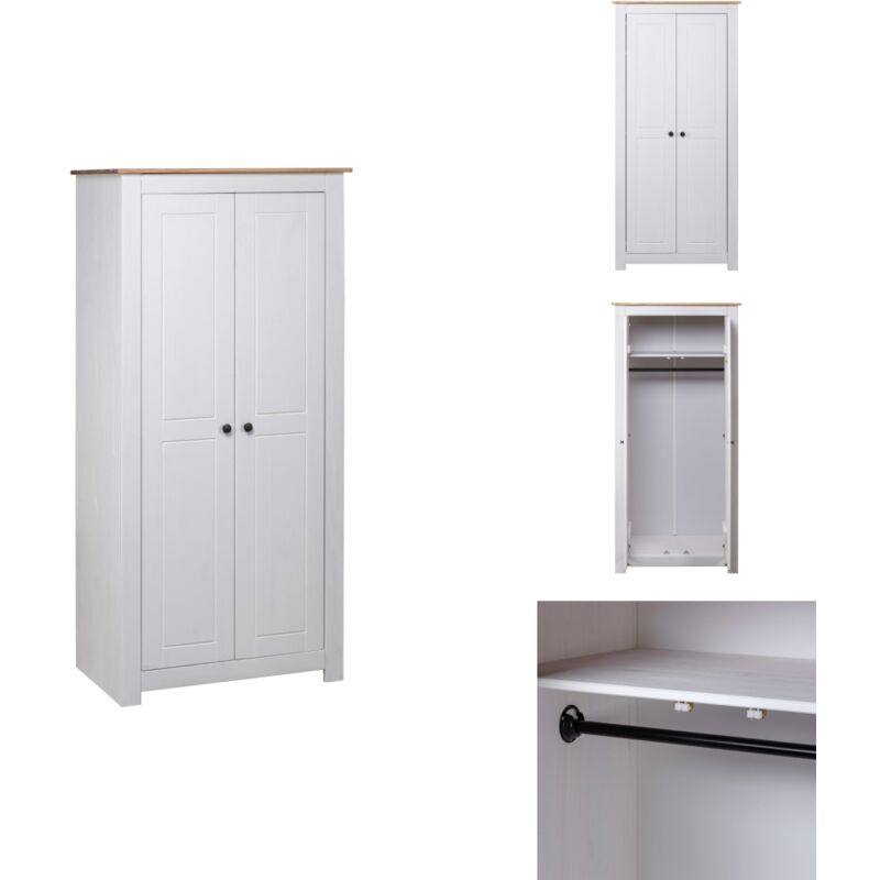 Kleiderschrank Weiß 80×50×171,5 cm Kiefer Massiv Panama Serie - Kleiderschrank - Weißer Kleiderschrank - Kiefernholzschrank - Garderobe - Kommode