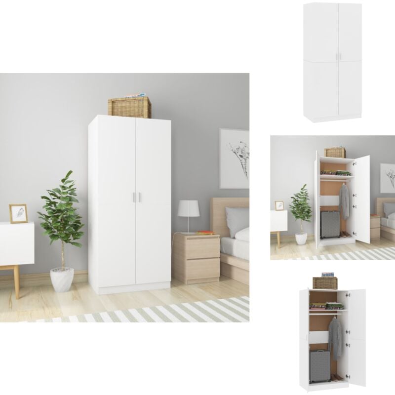 Kleiderschrank Weiß 80x52x180 cm Holzwerkstoff - Schrank - Kleiderschrank - Weißer Kleiderschrank - Holzklaedschrank - Garderobe