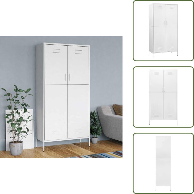 Kleiderschrank Weiß 90x50x180 cm Stahl - Schreibtisch - Garderobe - Kleiderschrank - Weißer Schrank - Metallschrank
