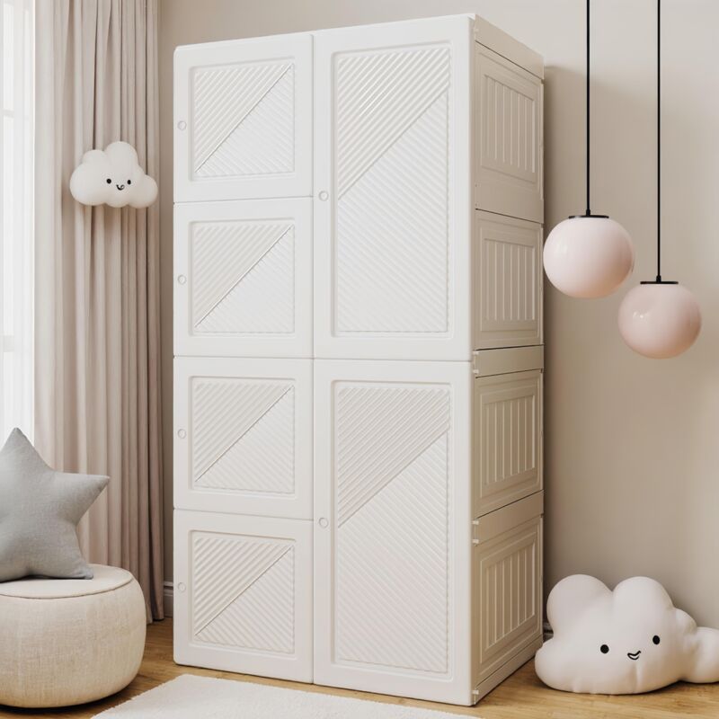 Kleiderschränke mit 2 Türen und 3 Böden – Tragbare Kleiderschränke, faltbarer Schlafzimmerschrank – 69 x 50 x 136 cm – Weiß