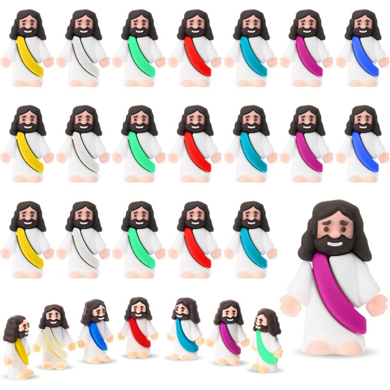 Kleine Jesus-Figuren, originelles Design, Mini-Gummi-Jesus-Spielzeug zum Verstecken und Suchen, religiöse Partygeschenke, Sonntag, Schule, Taufe,