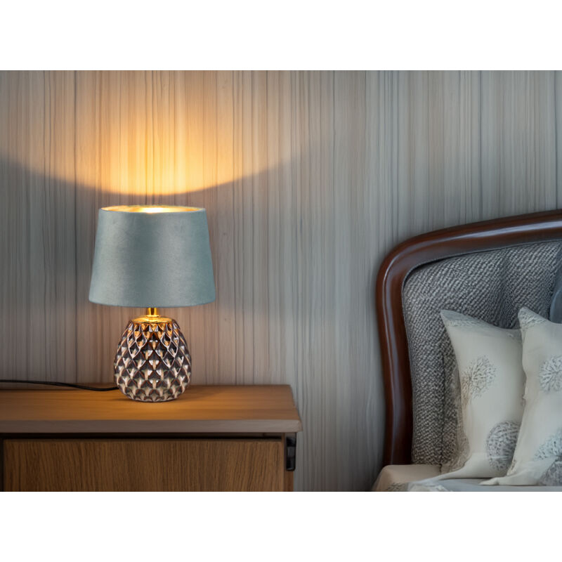 Reality Leuchten - Retro Tischleuchte ariana mit Samtschirm in Grün/Gold, Höhe 27cm