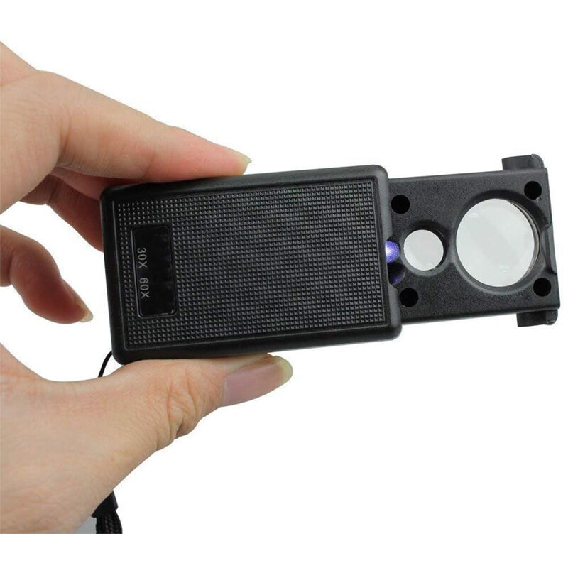 Bluedeer - Kleine Taschenlupe mit led Licht und uv Licht 30X 60X Multi Power Juwelier Lupe Schiebelupe Leselupe für Schmuck, Diamanten, Edelsteine,