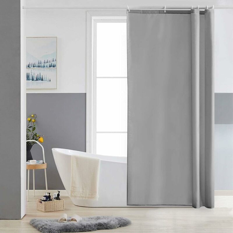 Kleiner grauer Duschvorhang, waschbarer, wasserdichter Stoff mit 8 Haken, schimmelresistenter Polyester-Textil-Duschvorhang, 120 x 180 cm, für
