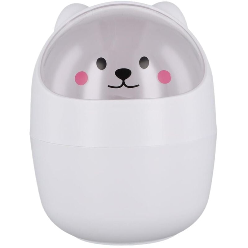 Kleiner Schreibtisch-Mülleimer mit Deckel, Mini-Stifthalter zum Herausnehmen, schöner Abfalleimer, Kosmetik-Mülleimer aus Kunststoff (Weiß)