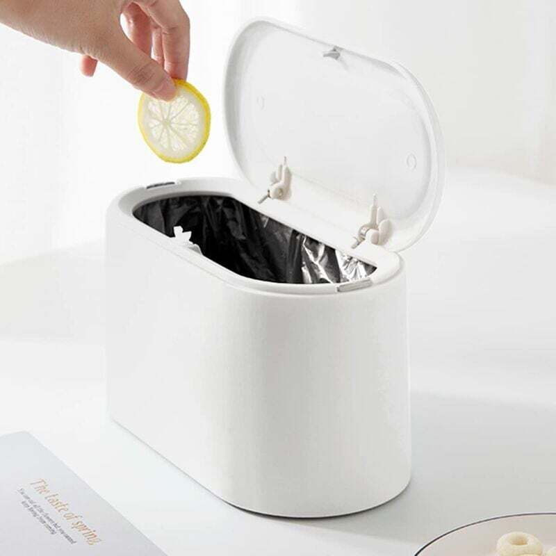 Kleiner Tisch-Mülleimer mit Deckel, Mini-Mülleimer für Küche, Büro, Bad, Toilette, Schlafzimmer, weißer Kunststoff-Mülleimer, kleiner