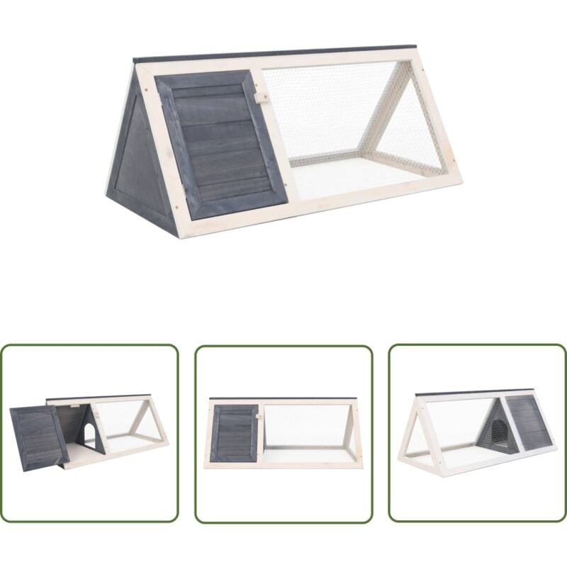 Homemiyn - The Living Store Kleintier-/Kaninchenstall Grau Holz - Holzhaus - Kaninchengestell - Tiergehege - Outdoor Stall - Kleintiere Unterkunft
