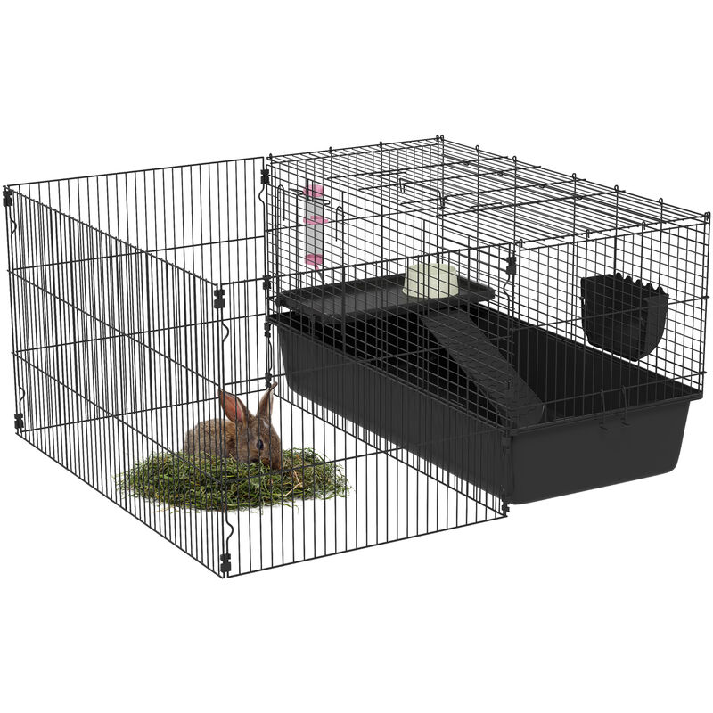 Pawhut - 99 cm Kleintierkäfig mit Laufstall, Kleintierstall mit Wasserflasche, Futternapf, Nagerkäfig mit Futtertrog, Meerschweinchenkäfig für