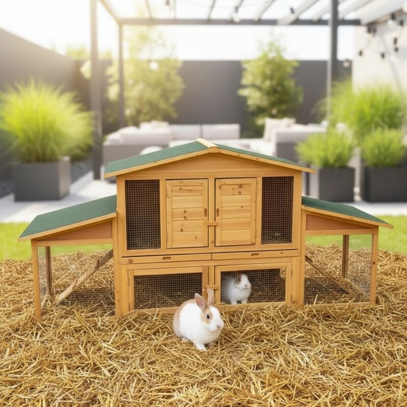 Mucola - Kleintierstall Hasenkäfig Kaninchenkäfig Gehege Villa Holz Frei Lauf Hasen Stall