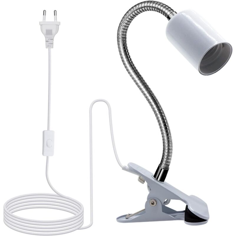 Lampe à Pince, Lampe de Lecture,Lampe de Chevet LED,Douille E27 avec Pince 110MM Col de Cygne,120CM Cable avec Interrupteur,Clip de Base en