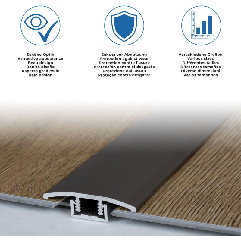 Klick-Übergangsprofil / Übergangsschiene für Laminat / Parkett 'Southgate', Höhe 15 - 24 mm, 35 mm breit, 2-teilig, Aluminium eloxiert-silber-900