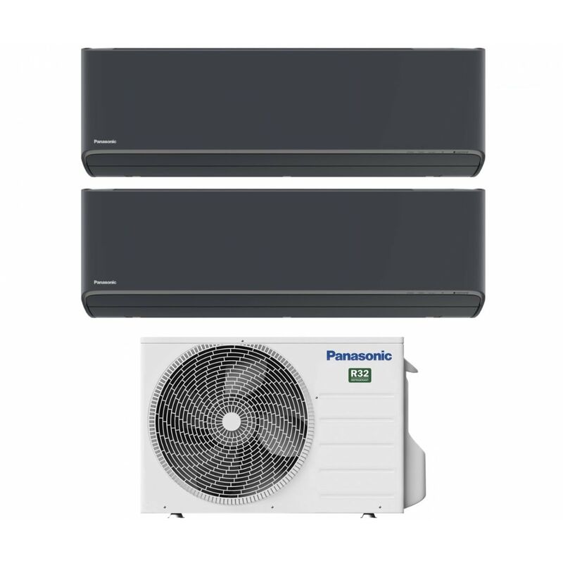 Panasonic - Klimagerät Dual Split Inverter Klimagerät Serie Etherea Dark 9+9 mit CU-2Z35TBE R-32 Wi-Fi Integrated Farbe Graphit Grau 9000+9000