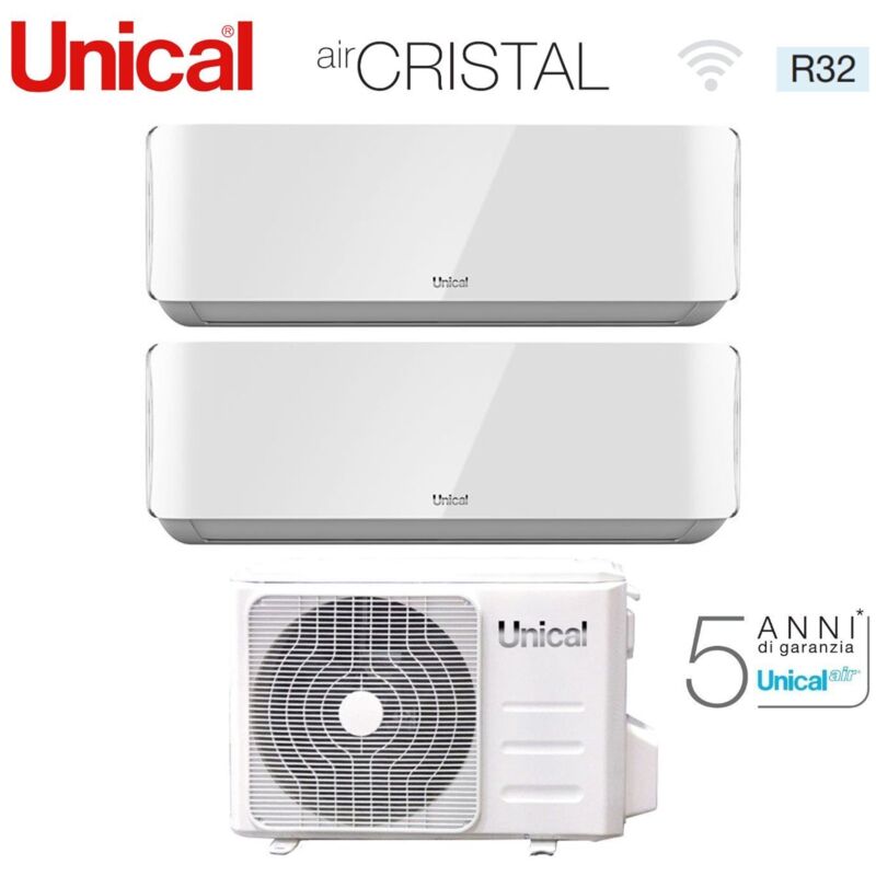 Klimagerät Unical Dual Split Inverter Klimagerät Serie air cristal 10+10 mit XMX2 18HE R-32 Wi-Fi Optional 10000+10000