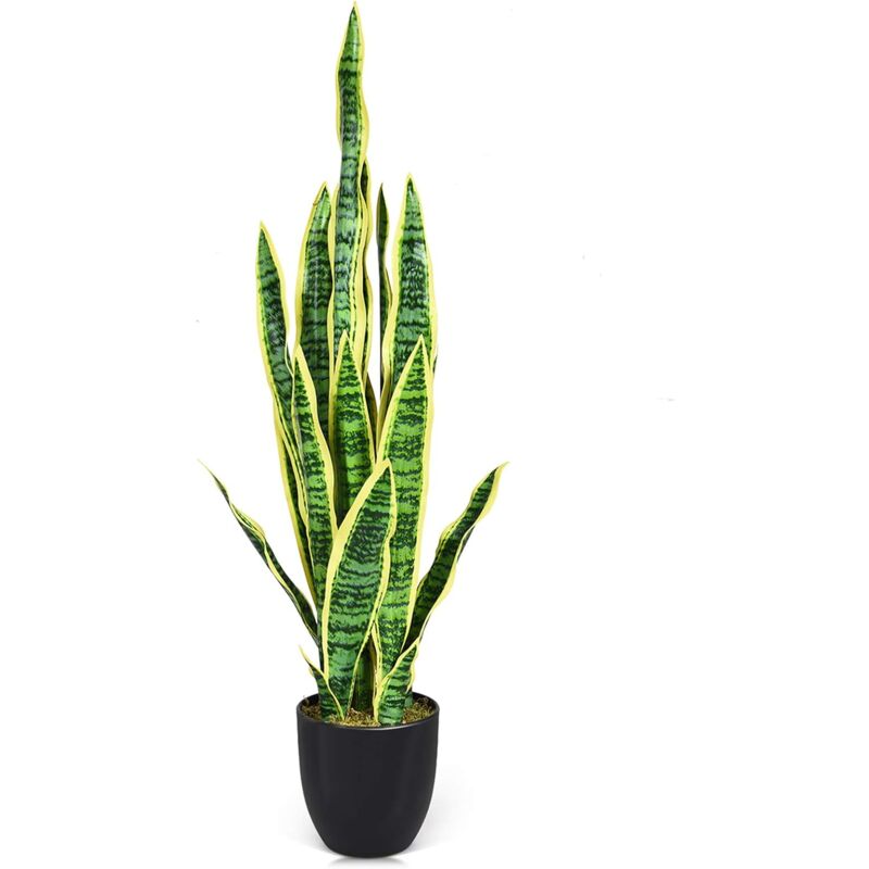 Künstliche Pflanze im Topf, Kunstpflanzen mit Echten Staemmchen, Sansevieria Trifasciata Prain im Blumentopf, Zimmerpflanze, Deko Pflanze für Zimmer
