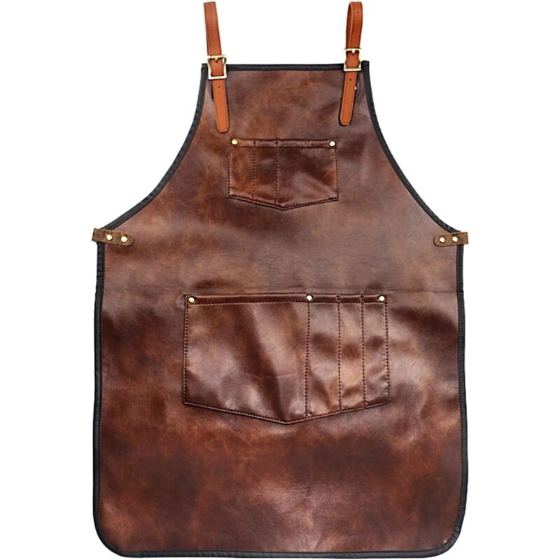Kochschürze für Männer und Frauen, wasserdichte Lederschürze mit Taschen, Kreuzgurten für Küche, Grillen, Kochen, Friseur, Barista, Schürze,