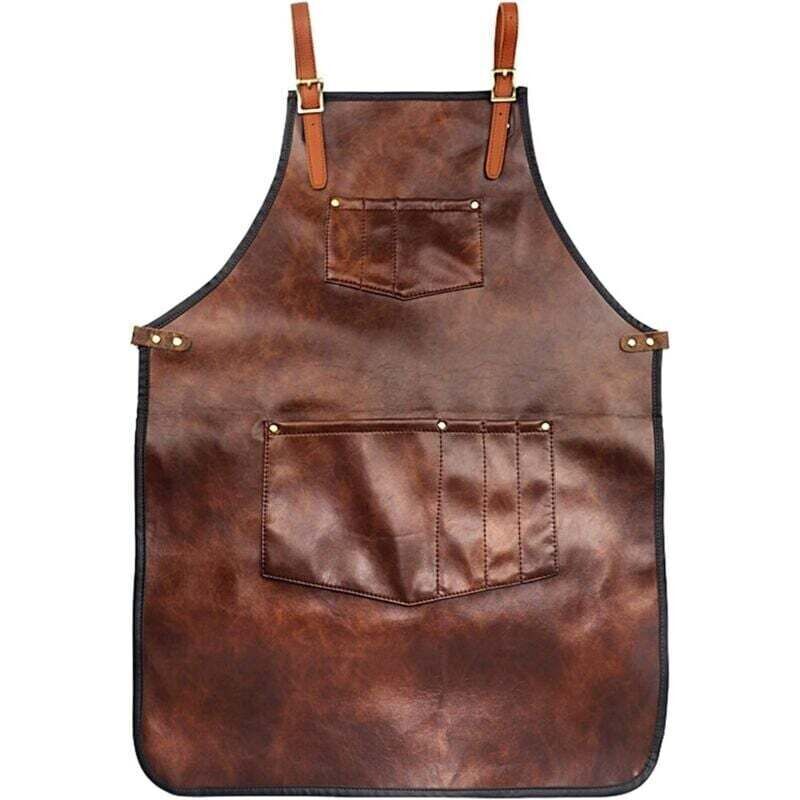 Kochschürze für Männer und Frauen, wasserdichte Lederschürze mit Taschen, Kreuzgurten, für Küche, Grillen, Kochen, Friseur, Barista, Schürze,