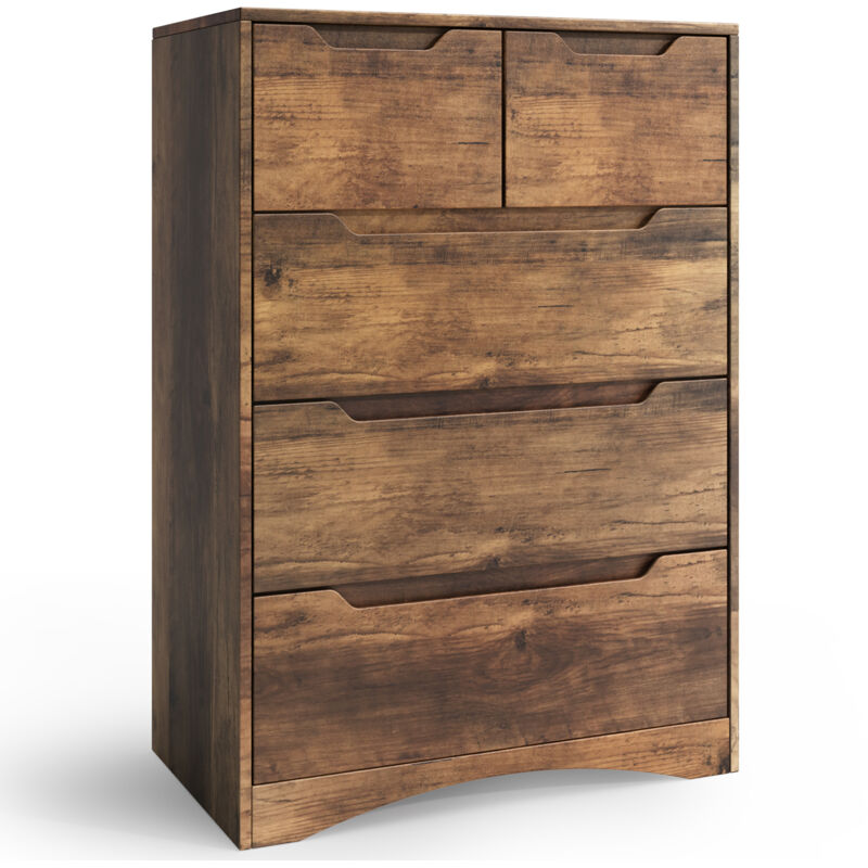 Kommode Bealife Schlafzimmer 5 Schubladen Staumöbel Schlafzimmer Wohnzimmer Veranda mit integrierter Griff Anti-Stolper-Vorrichtung Kastanienbraun