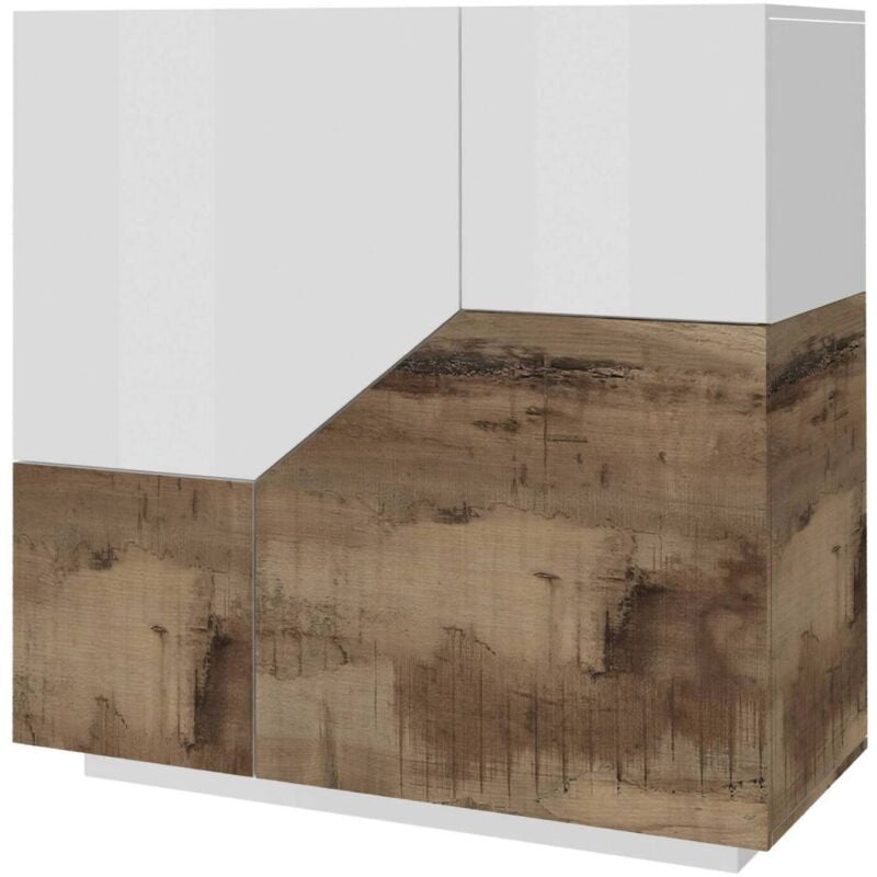 Kommode Domenico, Küchen-Sideboard mit 2 geometrischen Türen, Wohnzimmer-Buffet, Küchen-Sideboard, 100 % Made in Italy, 79 x 43 x 86 cm, glänzendes