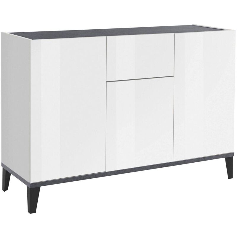 Kommode Giorgio, Küchen-Sideboard mit 3 Türen und 1 Schublade, Wohnzimmer-Buffet, Küchen-Sideboard, 100 % Made in Italy, 120 x 40 x 82 cm, glänzendes