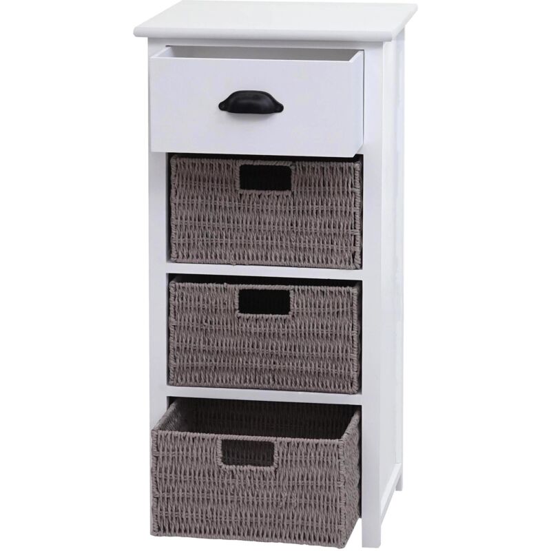 Kommode HHG 645 mit Körben, Schrank Schubladenschrank, Holz 83x40x29cm weiß, Körbe grau