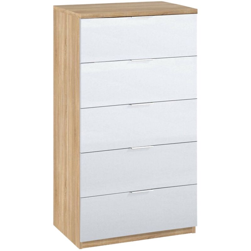 Kommode mit Schubladen Mesquite, Wöchentlich mit 5 Schubladen, Kommode für Schlafzimmer, Moderne wöchentlich, cm 60x40h110, Eiche und Weiß
